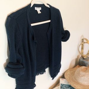 Navy Artisan NY Cropped Cardi with Fringe